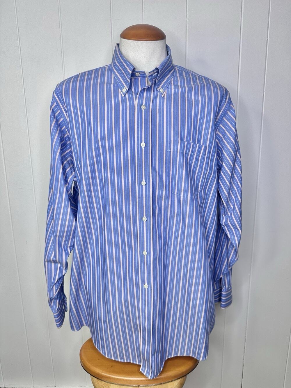 Brooks Brothers Original Non Iron Light Blue Striped Dress Shirt Mens 17 - 35
